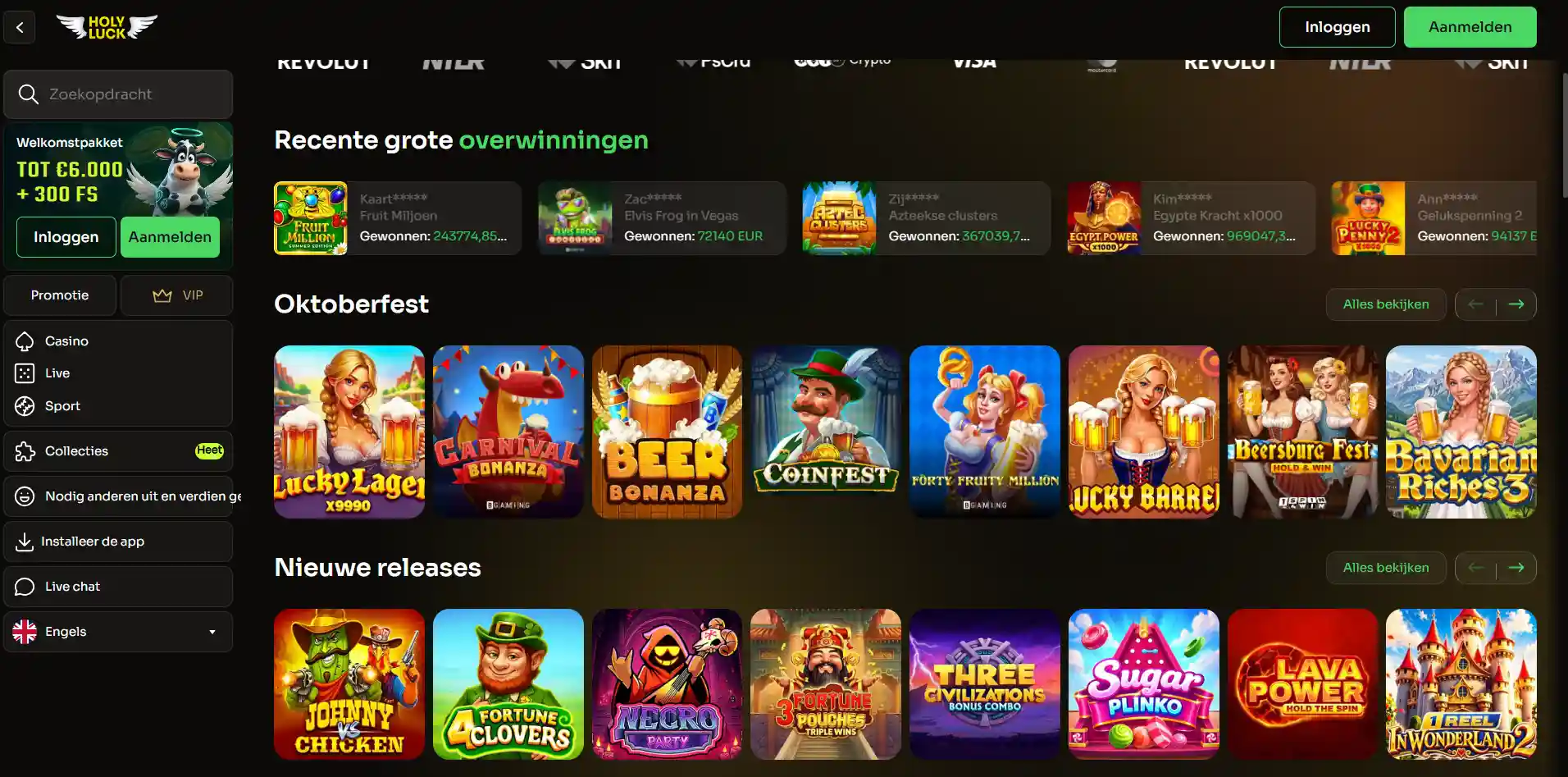 Actuele HolyLuck-merkheader of homepage