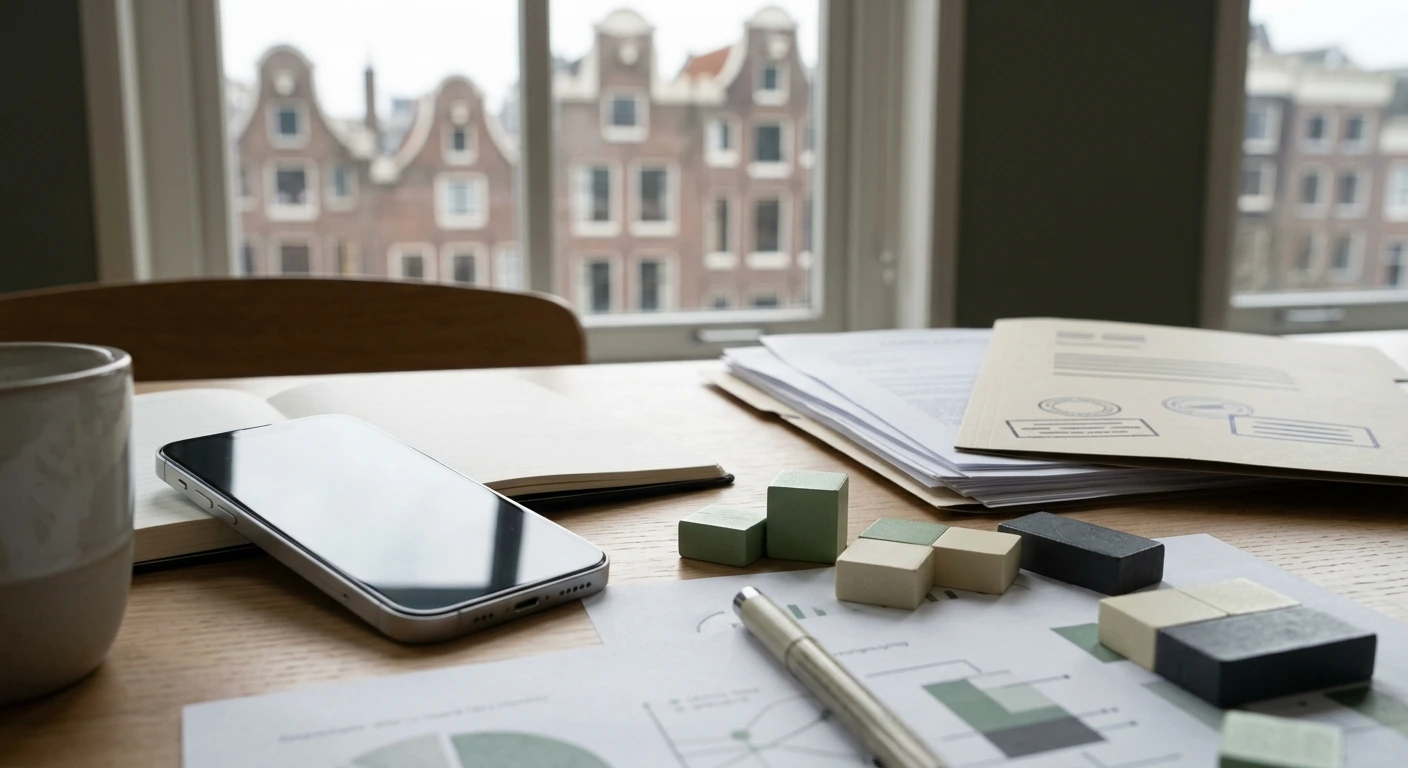Redactionele illustratie van een Nederlandse online-casinobeoordeling zonder merklogo of bonusbedragen