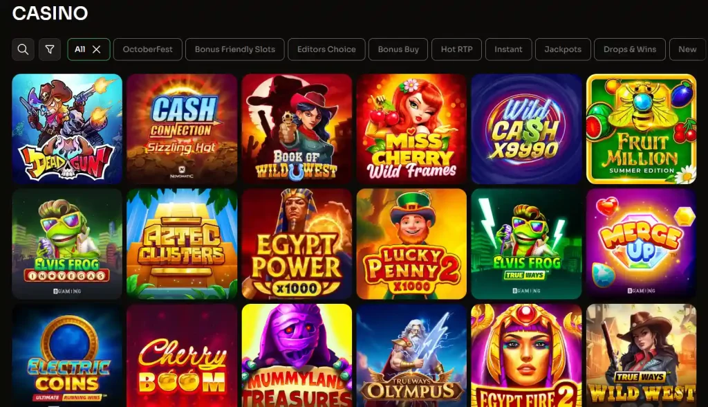 Actuele HolyLuck game-lobby met zichtbare categorieen en providerfilters zonder persoonlijke accountgegevens